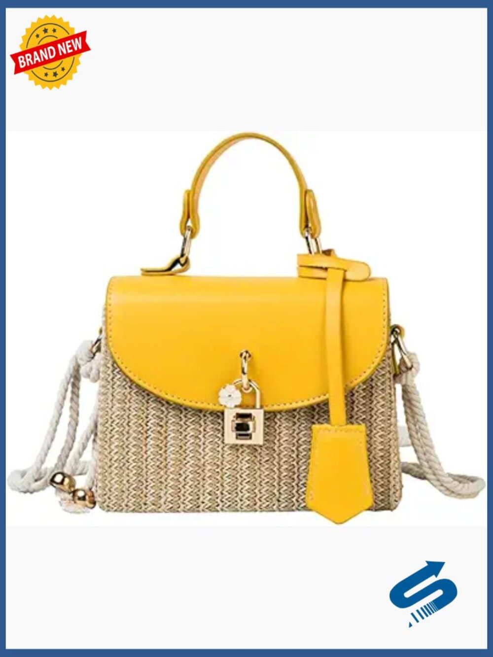 Straw Beach Bag - Woven Square Rattan Crossbody Purse